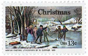 1702 - 1976 13c Currier's "Winter Pastime", Sharp Colors