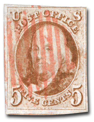 1b - 1847 5c Benjamin Franklin, Orange Brown, Thin Bluish Wove