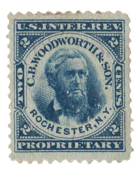 RT21d - 1878-83 2c C. B. Woodworth, Blue, Double Line Watermark USIR