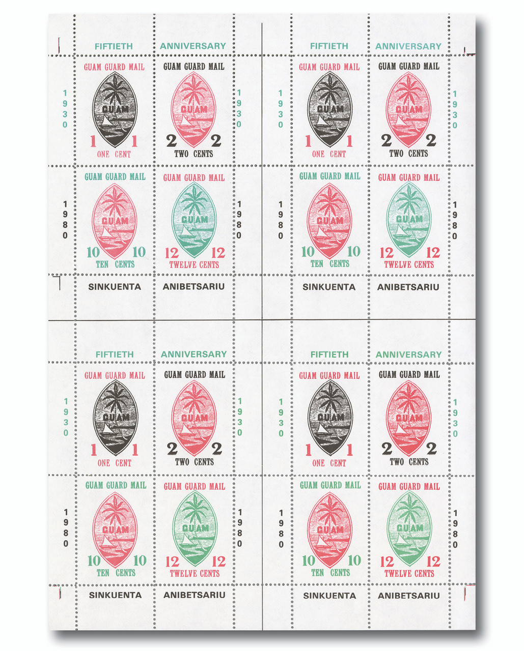 MFN719 - 1980 Guam Guard Mail, 50th Anniversary Sheet, 16 Stamps