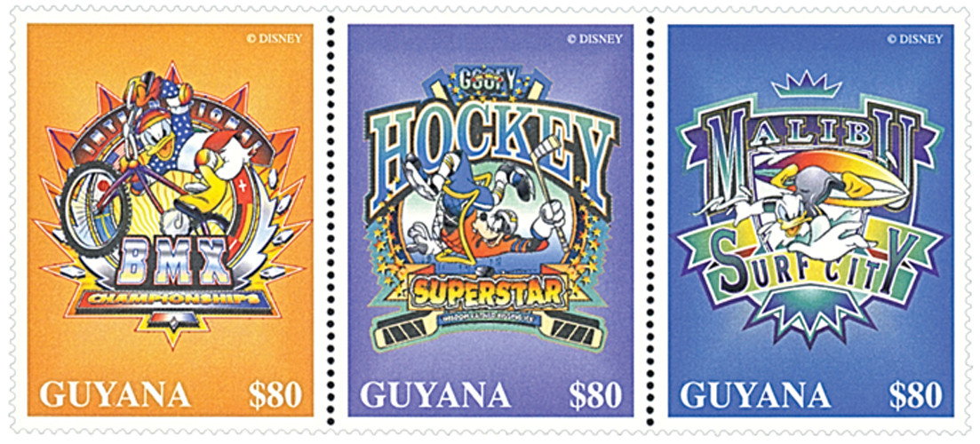 MDS362B - 1996 Disney Classic Cartoons - Sports, Mint, Strip of 3 Stamps, Guyana