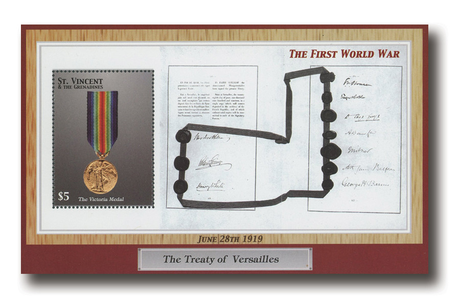 MFN303 - 2003 $5 The Treaty of Versailles, June 28th 1919, Mint Souvenir Sheet, St Vincent