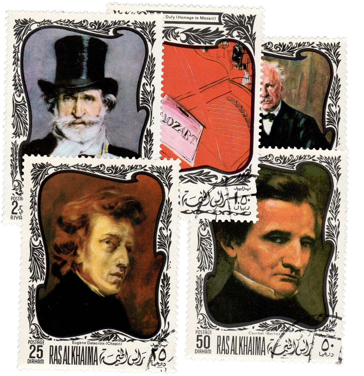 247-51 - 1969 Ras Al Khaima - Paintings of Composers, Complete Set of 5