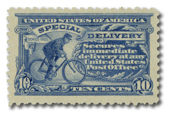 E10 - 1916 10c Special Delivery, Messenger on Bicycle, Pale