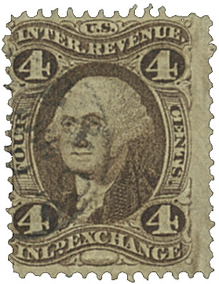 R20 - 1862-71 4c U.S. Internal Revenue Stamp, Inland Exchange, Brown, Perf. 12