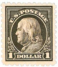 460 - 1915 $1 Franklin, Violet Black, Double Line Watermark, Perf. 10
