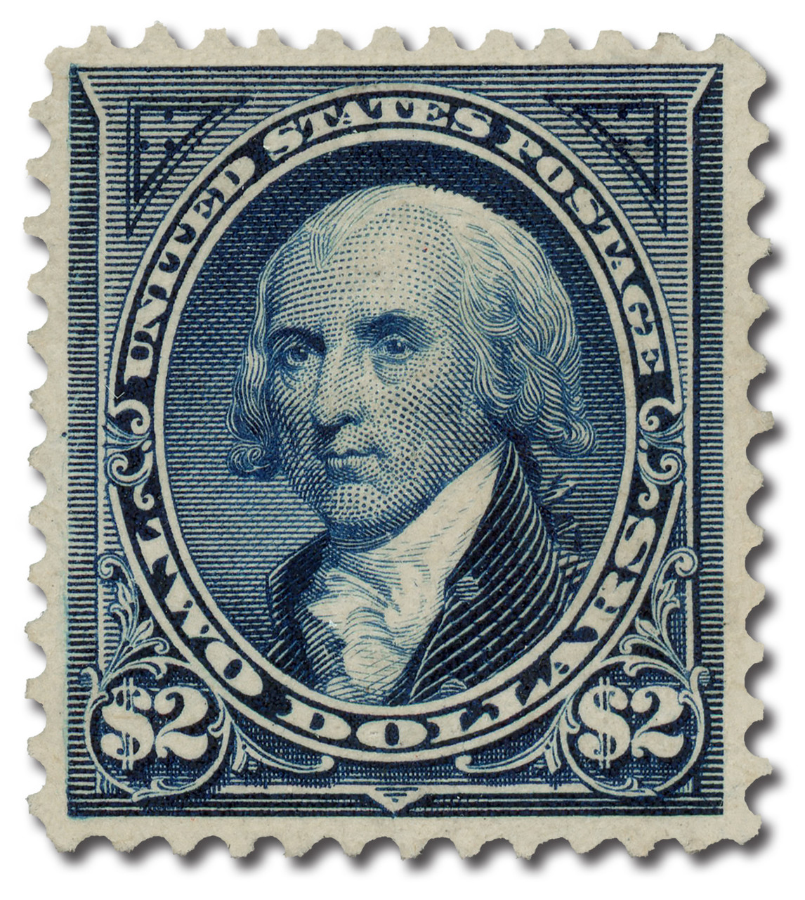 277 - 1895 $2 James Madison, Bright Blue, Double Line Watermark, Perf. 12