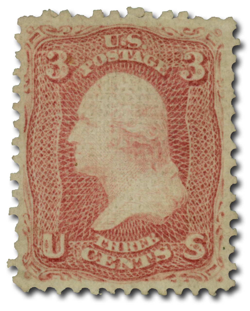 83 - 1867 3c Washington, Rose, C Grill, Perf. 12 - Mystic Stamp