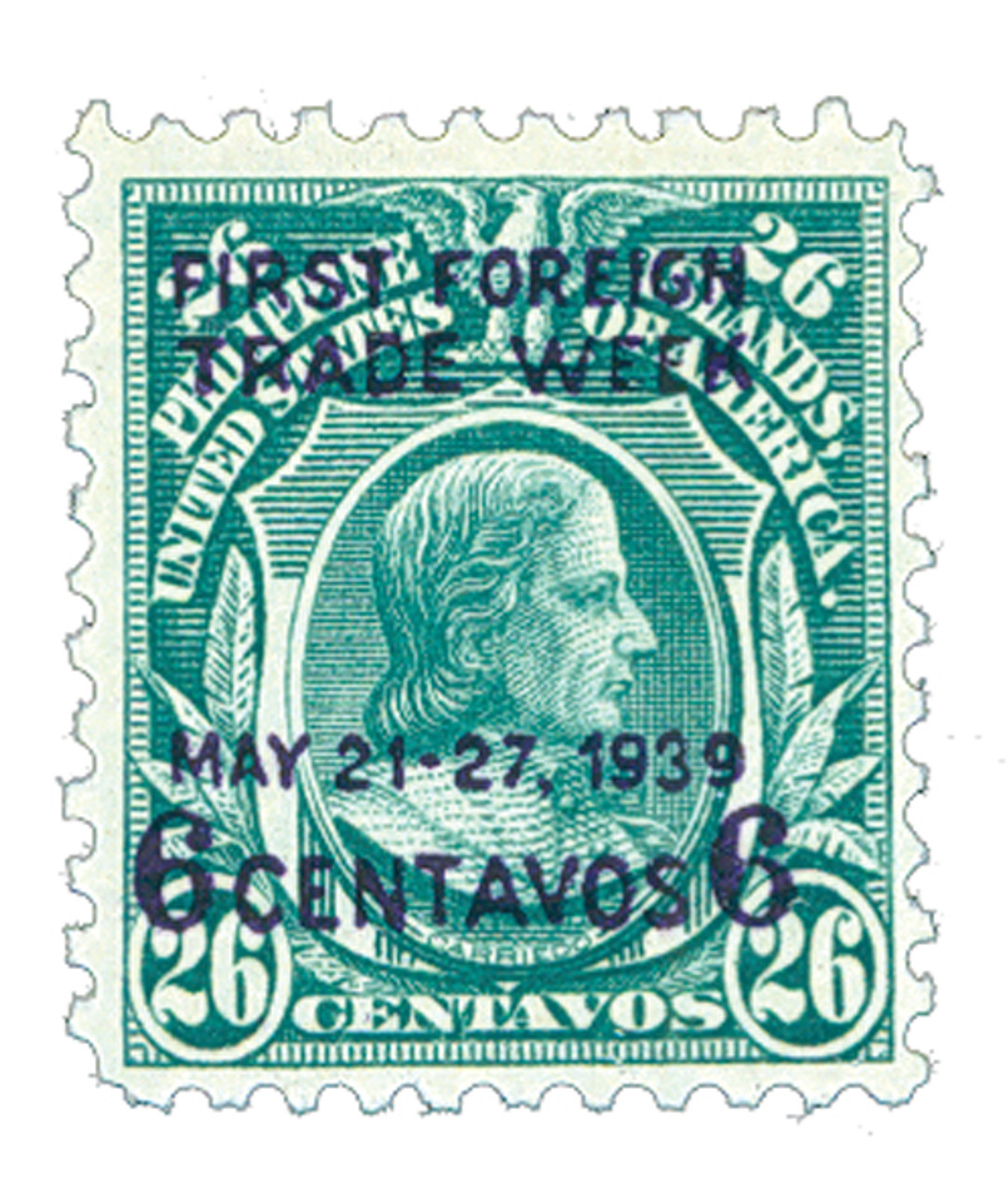 PH450 - 1939 6c Philippines, on 26c Philippines, blue green