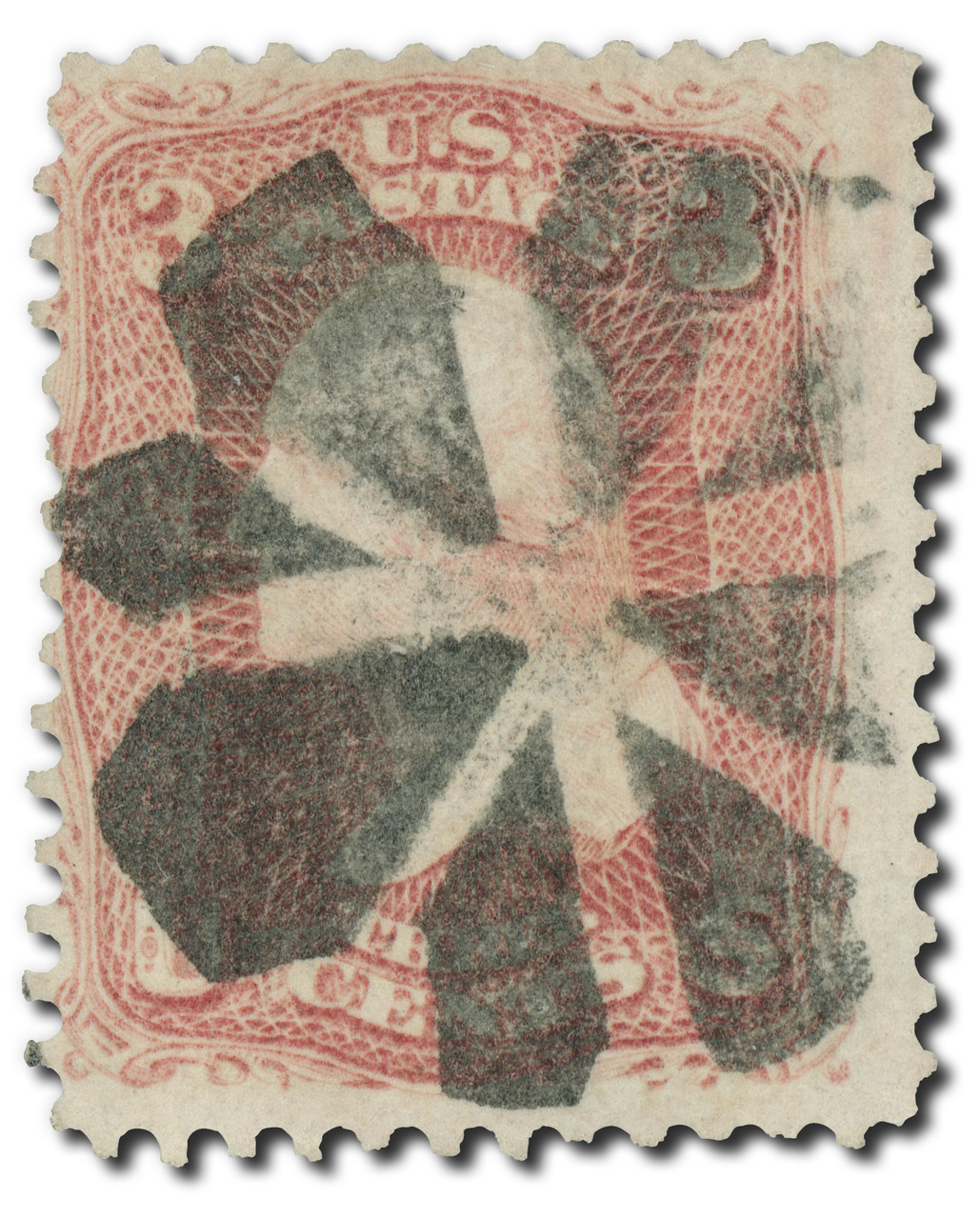 MA2155 - #65, 1861-62 3c Washington, Rose, Perf. 12, Geometric Cancel