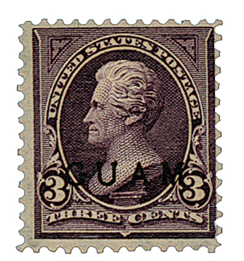 G3 - 1899 3c Andrew Jackson, Purple, Guam Black Overprint