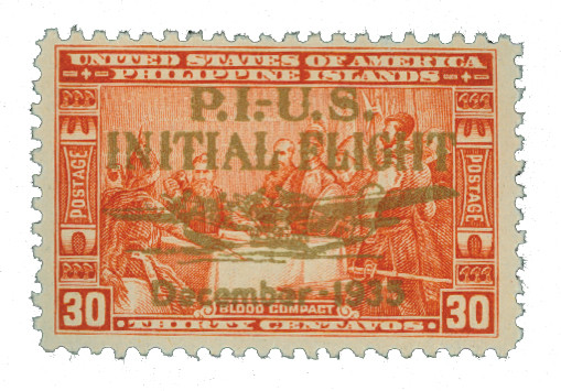 PHC53 - 1935 30c Philippine Islands Airmail, Signing Blood Compact, Orange Red, Overprint in Gold