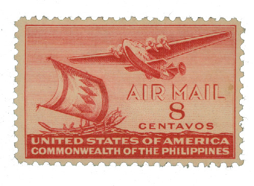 PHC59 - 1941 8c Philippine Islands Airmail, Carmine, Unwatermarked, Perf. 11
