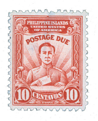PHJ11 - 1928 10c Philippine Islands Postage Due, Post Office Clerk, Brown Red