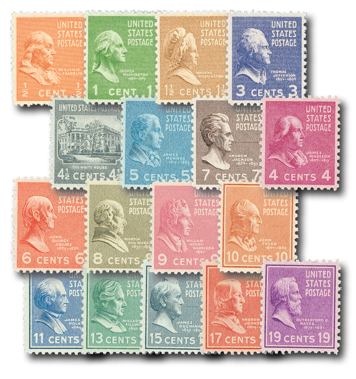 DS201 - 1938 Presidential Series, 17 Mint Stamps - Mystic Stamp