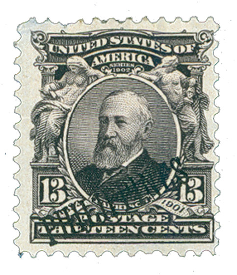 PH234 - 1903-04 13c Bejamin Harrison, Purple Black, Philippines Black Overprint
