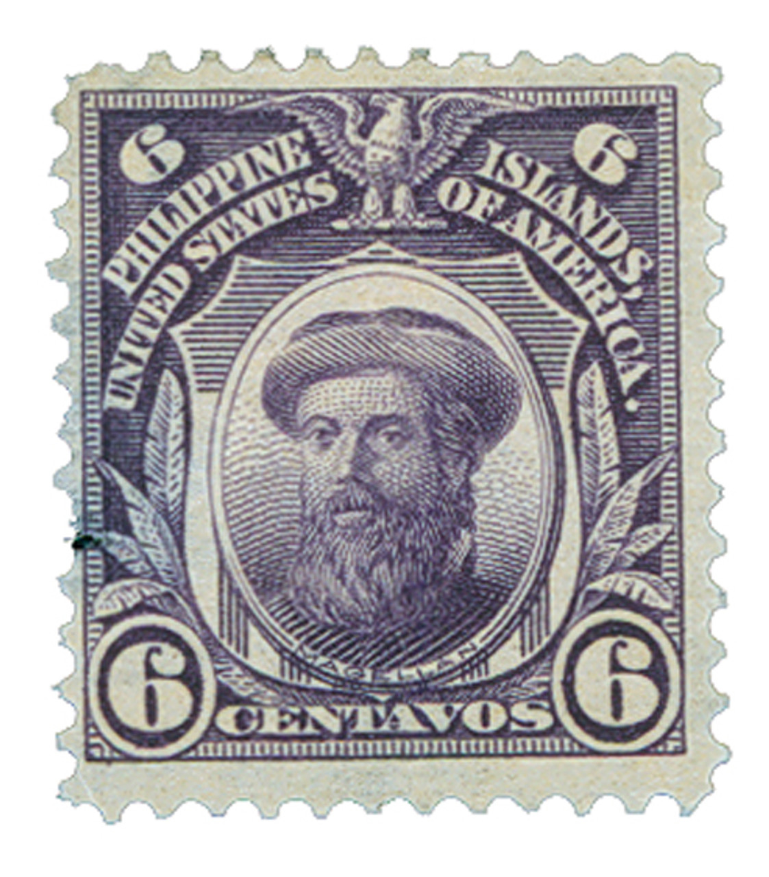 PH243 - 1906 6c Ferdinand Magellan, Violet, Philippines Regular Issue, Double Line Watermark, Perf. 12