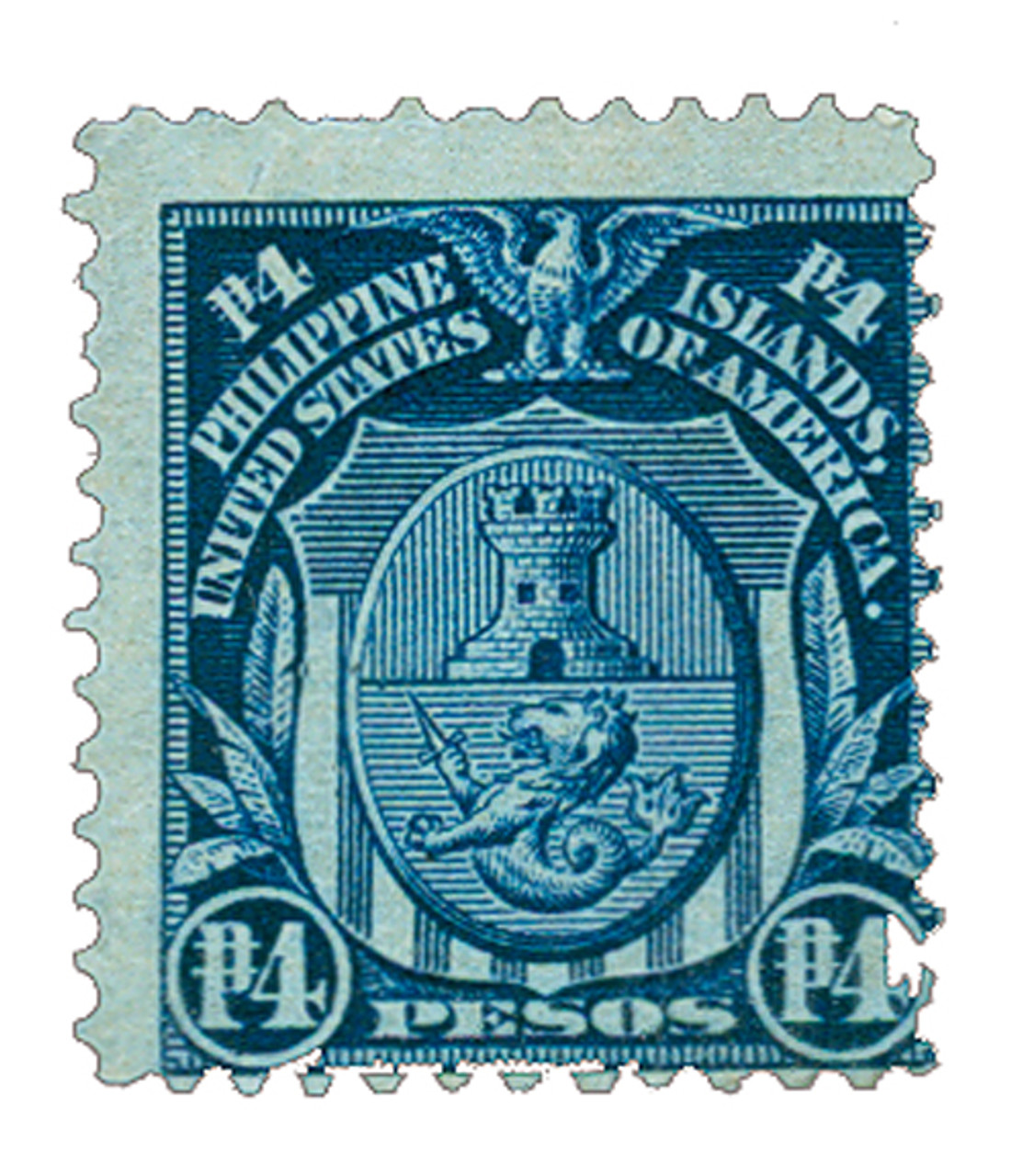 PH253 - 1906 4p Arms of City of Manila, Dark Blue, Philippines Regular Issue, Double Line Watermark, Perf. 12