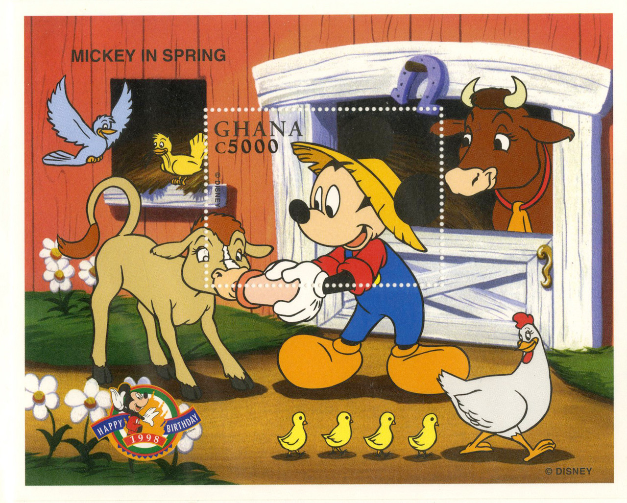 MDS298C - 1998 Disney Celebrates Mickey's 70th Birthday, Mint Souvenir Sheet, Ghana