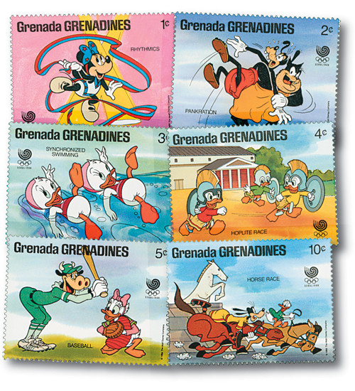 【6点まとめ売り】ディズニー 切手 Grenada GRENADINES MDS134 - 1988 Disney's Seoul Korea Summer Olympics, Mint, Set of 6