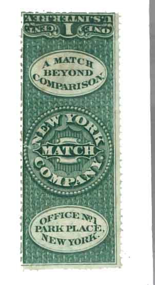 RO138a - 1862-71 1c New York Match Co., Green, Old Paper