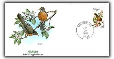 81355 - 1985 Birds & Flowers - Michigan Deluxe Commemorative Cover