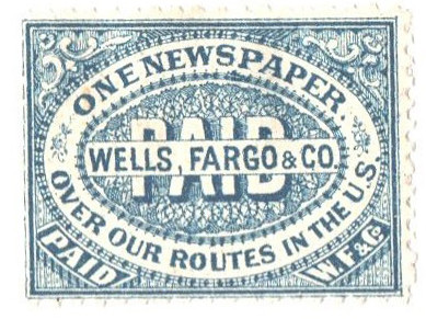 143LP8 - 1883-88 Wells Fargo Newspaper Stamp, Blue on White Paper, Perf. 11, 12 or 12.5