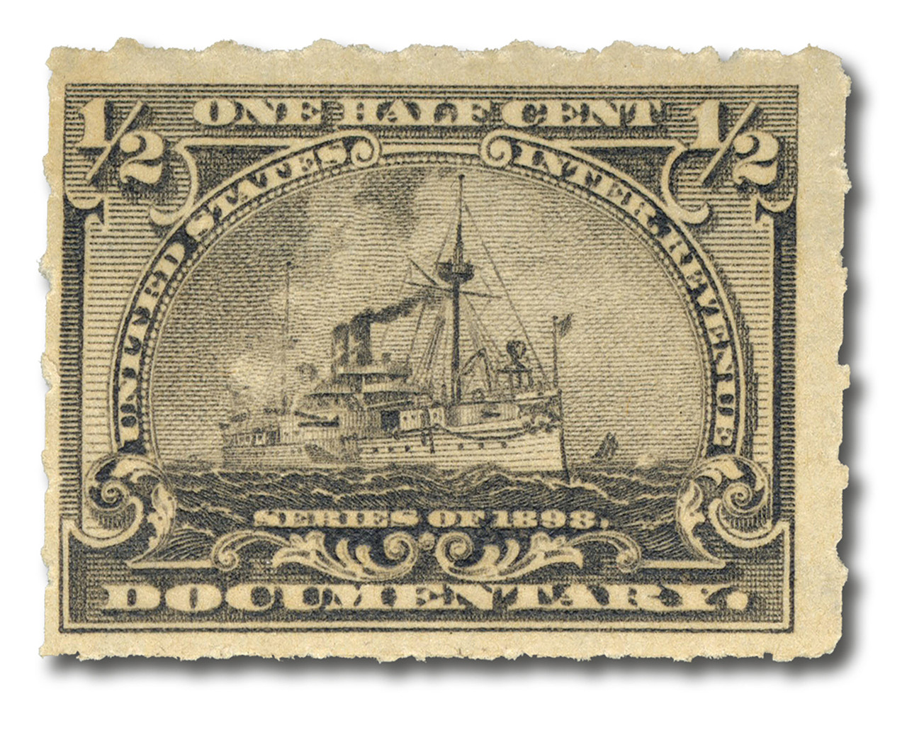 R162 - 1898 1/2c Battleship, Documentary Revenue Stamp, Dark Gray, Rouletted 5.5