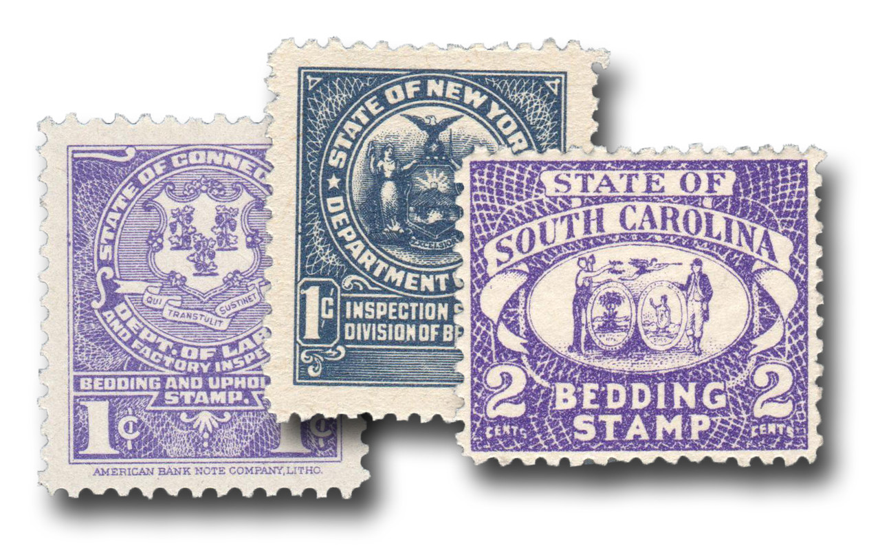 MUS084 - Three State Bedding Inspection Stamps: Connecticut, New York & South Carolina