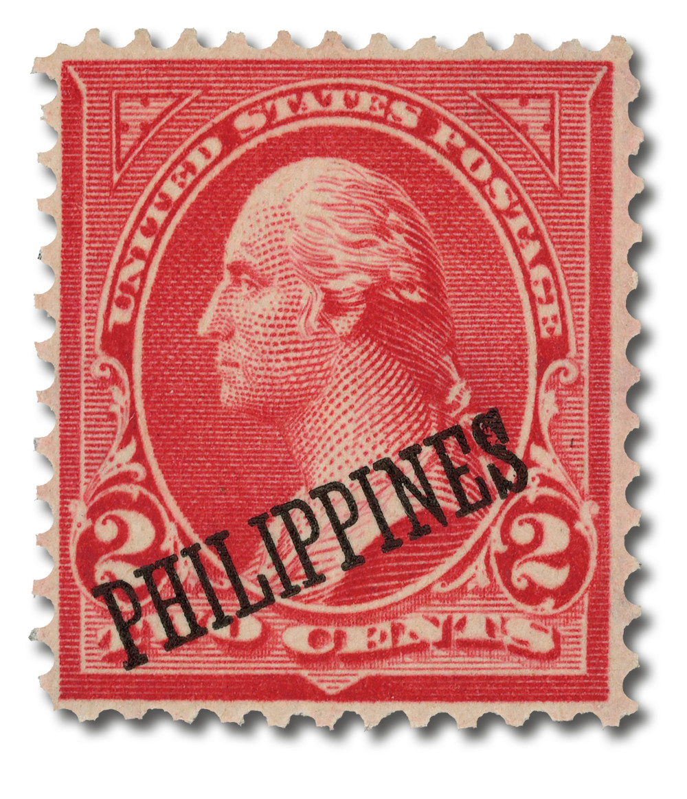 PH214 - 1899 2c Washington, Red, Type IV, Double Line Watermark, Philippines Black Overprint