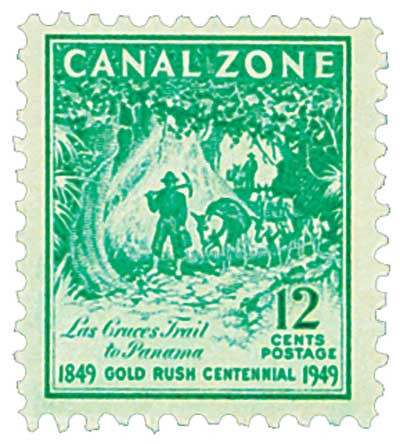 CZ144 - 1949 12c Las Cruces Trail to Panama, Bright Blue Green, Canal Zone