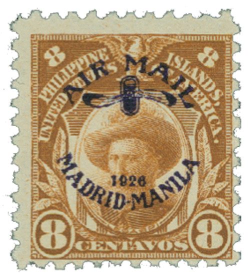 PHC4 - 1926 8c Philippine Islands Airmail, Miguel Lopez de Legaspi, Orange Brown, Madrid-Manila Overprint in Violet
