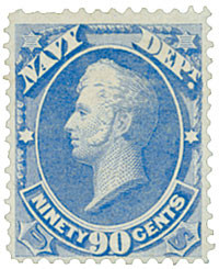 O45 - 1873 90c Navy Department Official, Ultramarine, Hard Paper