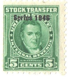 RD212 - 1946 5c Stock Transfer Stamp, Bright Green