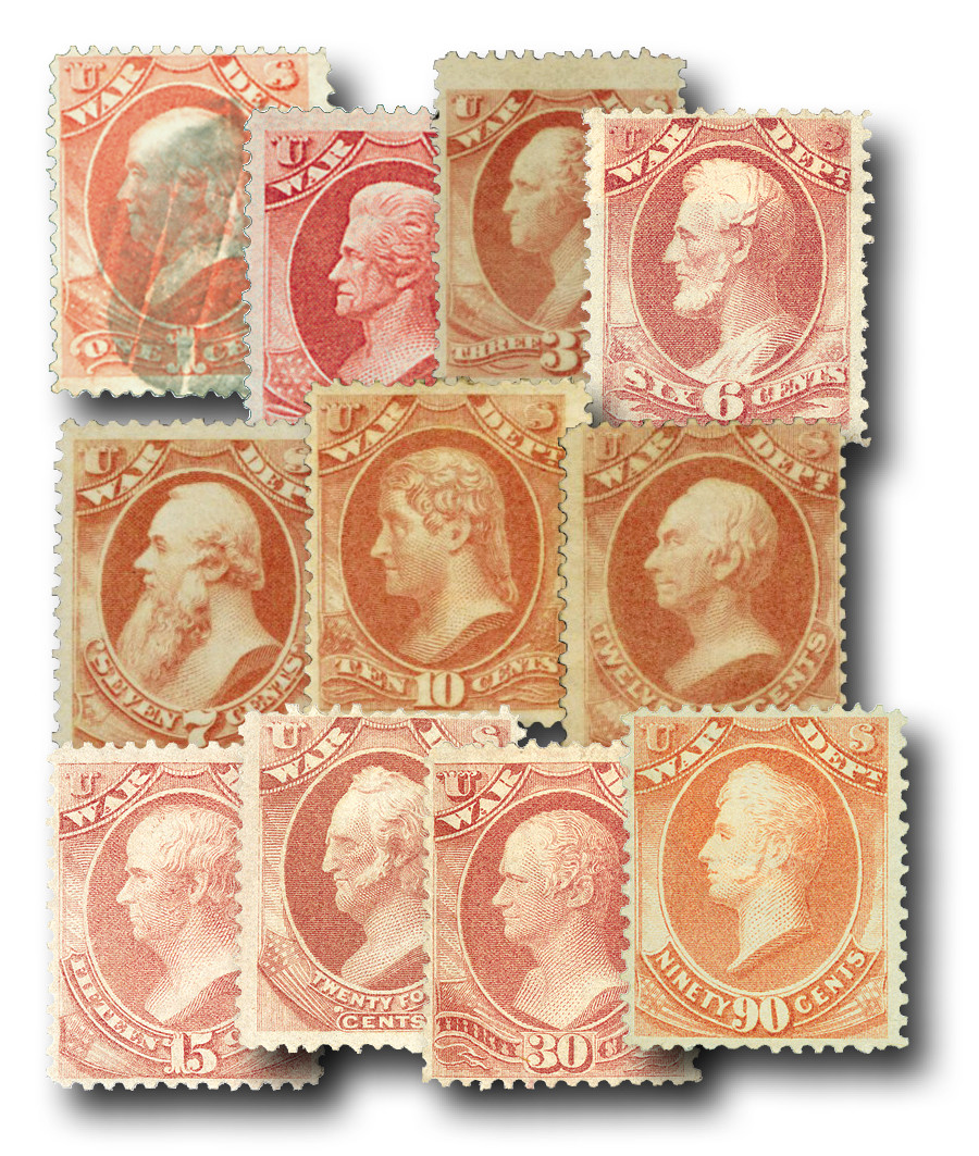 O83-93 - 1873 1-90c War Deptartment Officials, 11 stamps