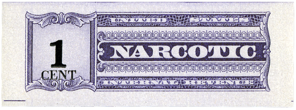 RJA105b - 1963 1c Narcotic Tax Stamp, Violet, Unwatermarked, Imperf. From Coil, Type 3