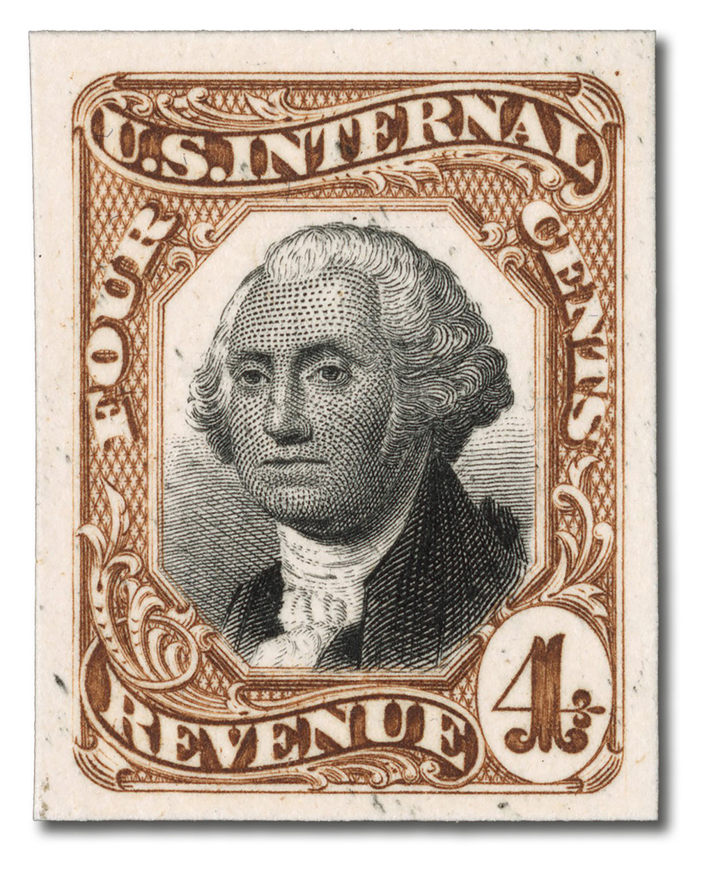 R136P4 - 1871-72 4c U.S. Internal Revenue Stamp, Brown & Black, Plate Proof on Card