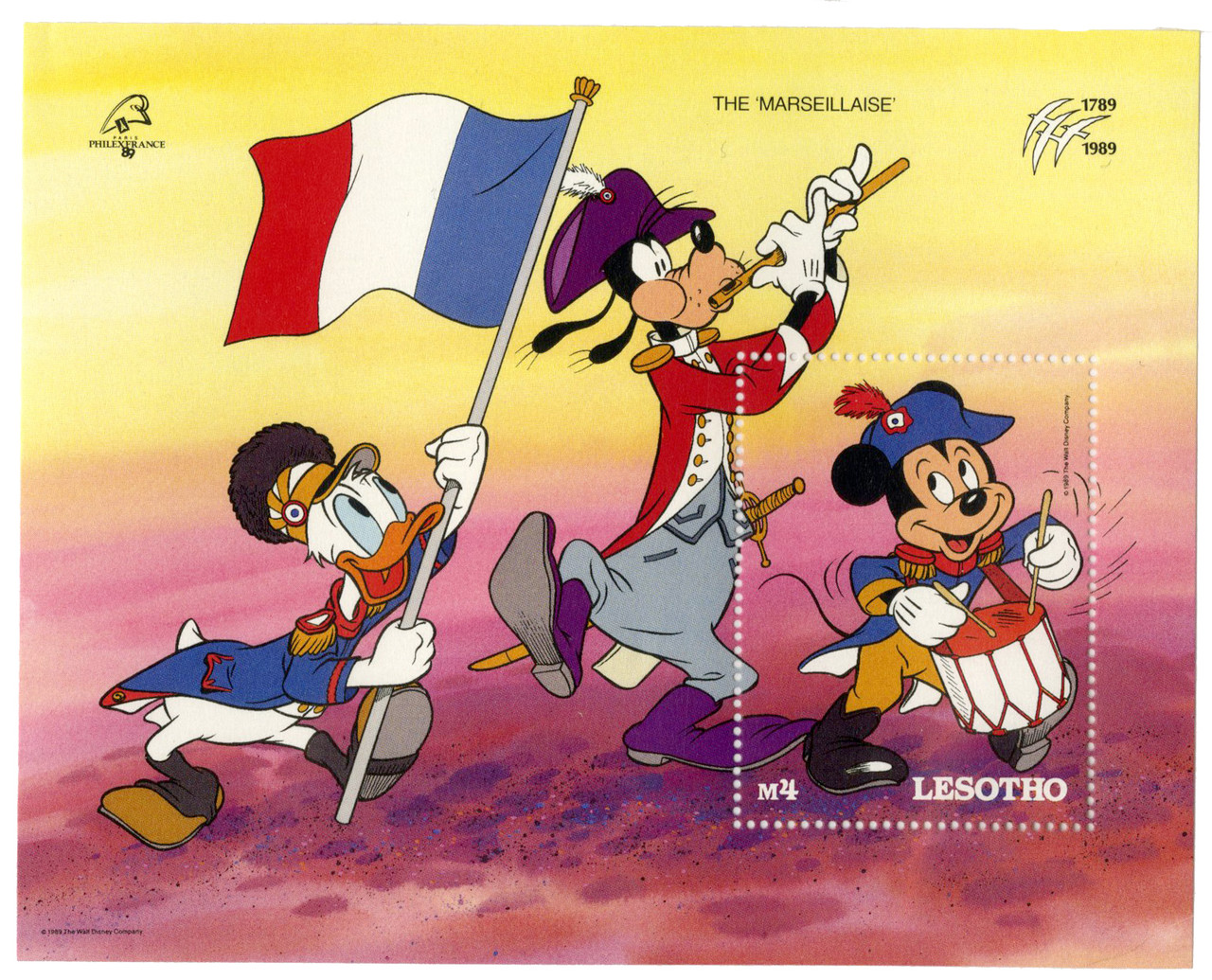 MDS372C - 1989 Disney and Friends Commemorate PHILEXFRANCE 89 Stamp Expo, Mint Souviner Sheet, Lesotho