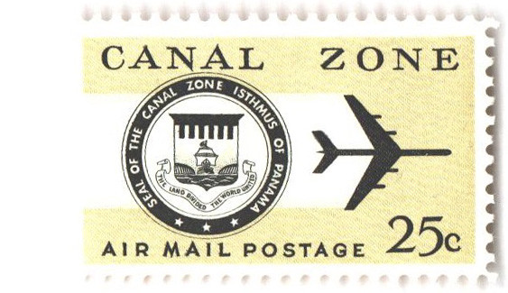 CZC52 - 1968 25c Canal Zone Airmail, Seal & Jet, Pale Yellow Green & Black