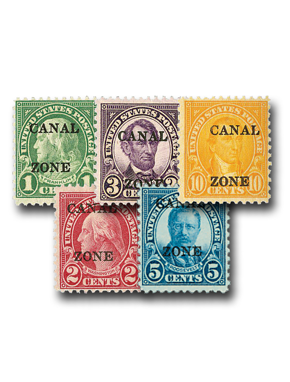 CZ100-04 - 1927-31 Canal Zone Overprints Type B, Perf. 11x10.5, Complete Set of 5 Stamps