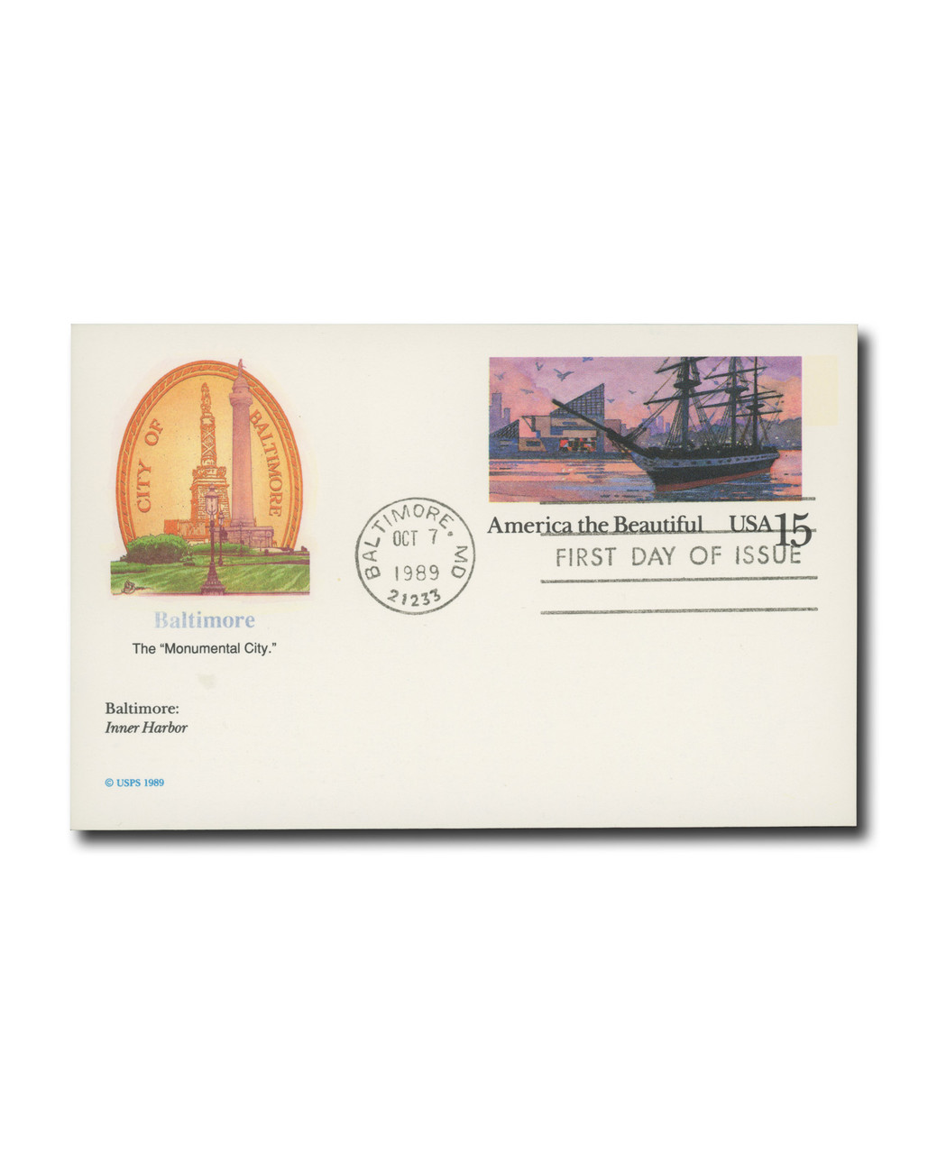 UX136 - 1989 15c America the Beautiful, Baltimore Inner Harbor, Postal Card