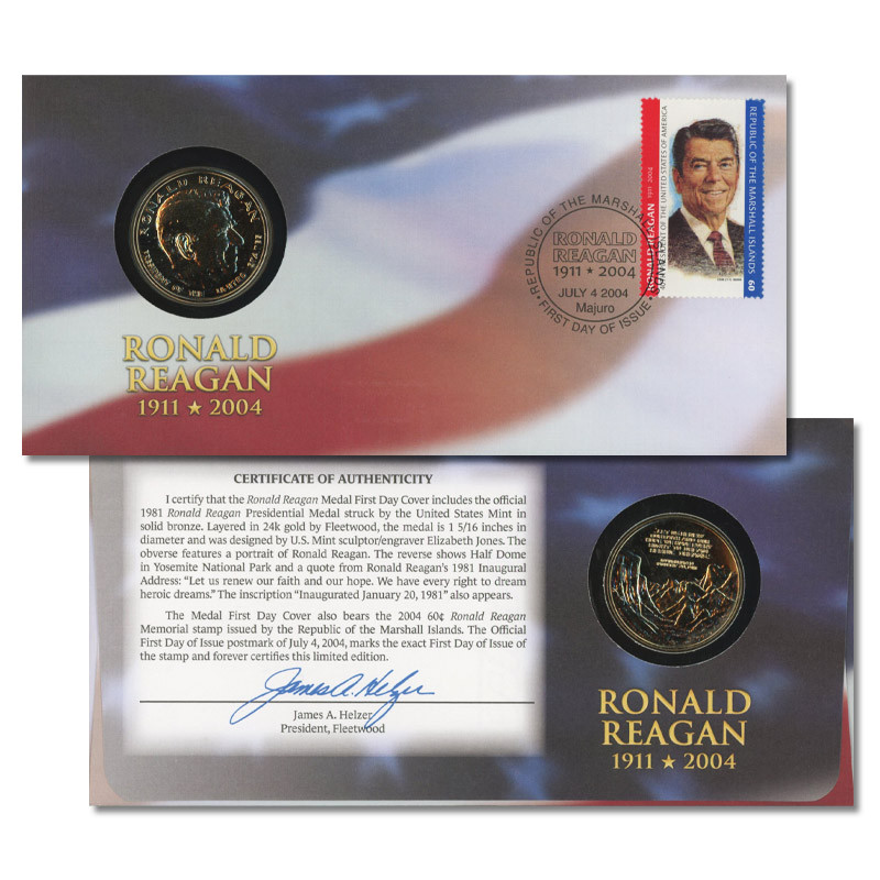 59742 - 2004 Ronald Reagan Gold Plated Medal First Day Cover