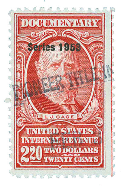 R637 - 1953 $2.20 U.S. Internal Revenue Stamp, Carmine