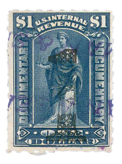 R190 - 1902 $1 Documentary, Green, Black Overprint, Ornamental Numerals