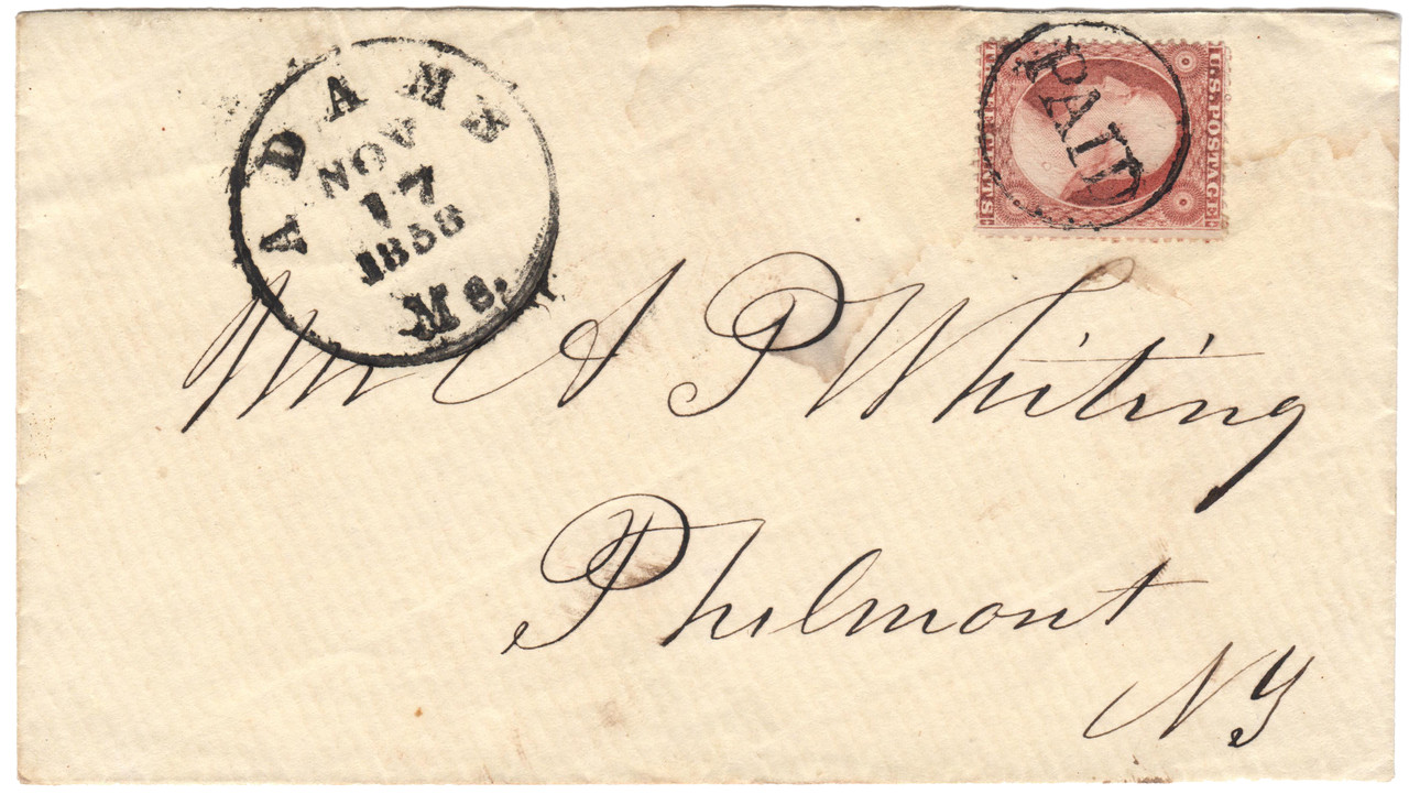 MRS1805 - 1857 3c Washington Type I (#25) on cover to Philmont, NY