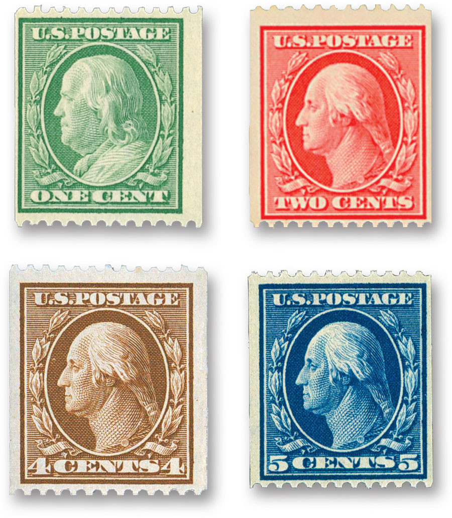 348-51 - 1908-10 Regular Issues Double Line Watermark, Perf. 12 Horizontally, Complete Set of 4 Stamps