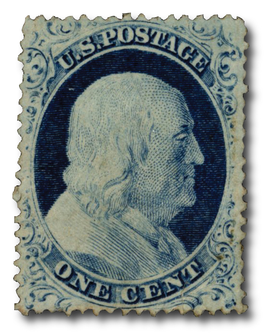 Cot 様 23 - 1857-61 1c Franklin, Blue, Type IV, Perf. 15.5 - Mystic Stamp