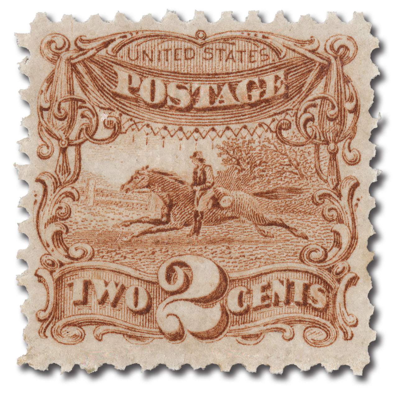 レアMs. Pioneer スエード 14 ネイティブウエスタンUSA 最終値下 113 - 1869 2c Pony Express, Brown, Hard Wove Paper, G Grill, Perf