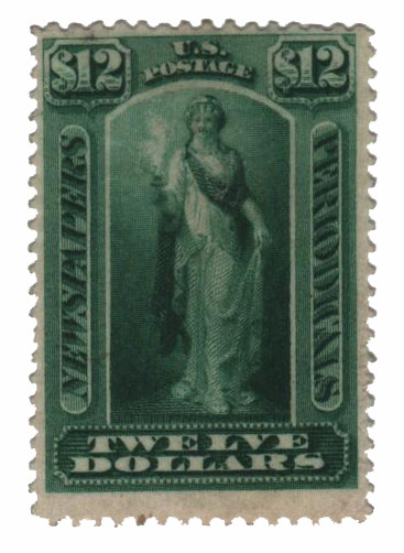 PR28 - 1875 $12 Newspaper & Periodical Stamp, Blue Green, Hard Paper