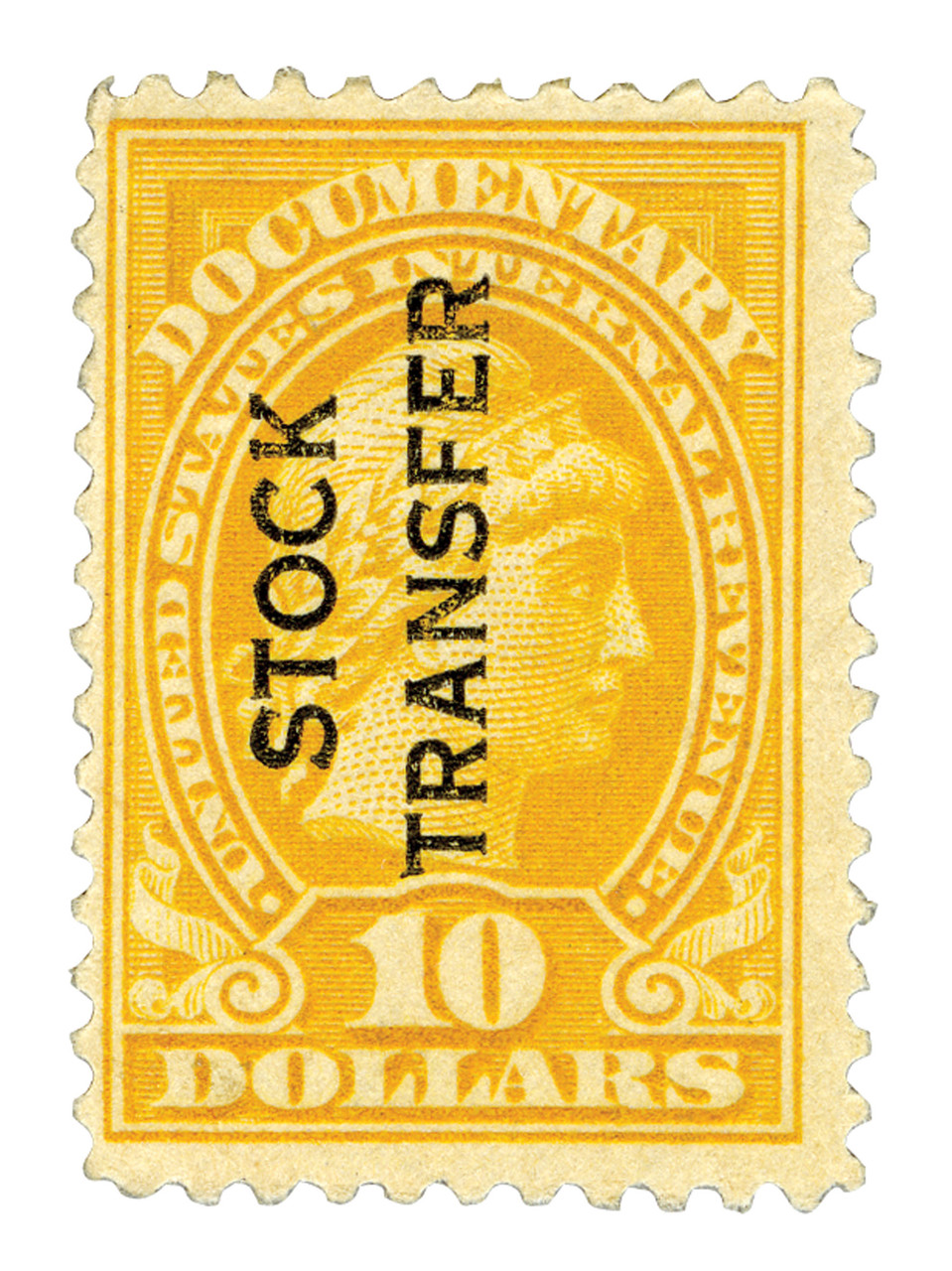 RD17 - 1918-22 $10 Stock Transfer Stamp, orange, vertical
